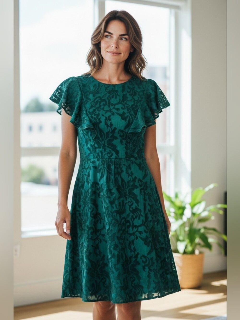Moulinette Soeurs By Anthopologie Drk Teal Dress Embroidered Ruffle Sz. 2 XS
